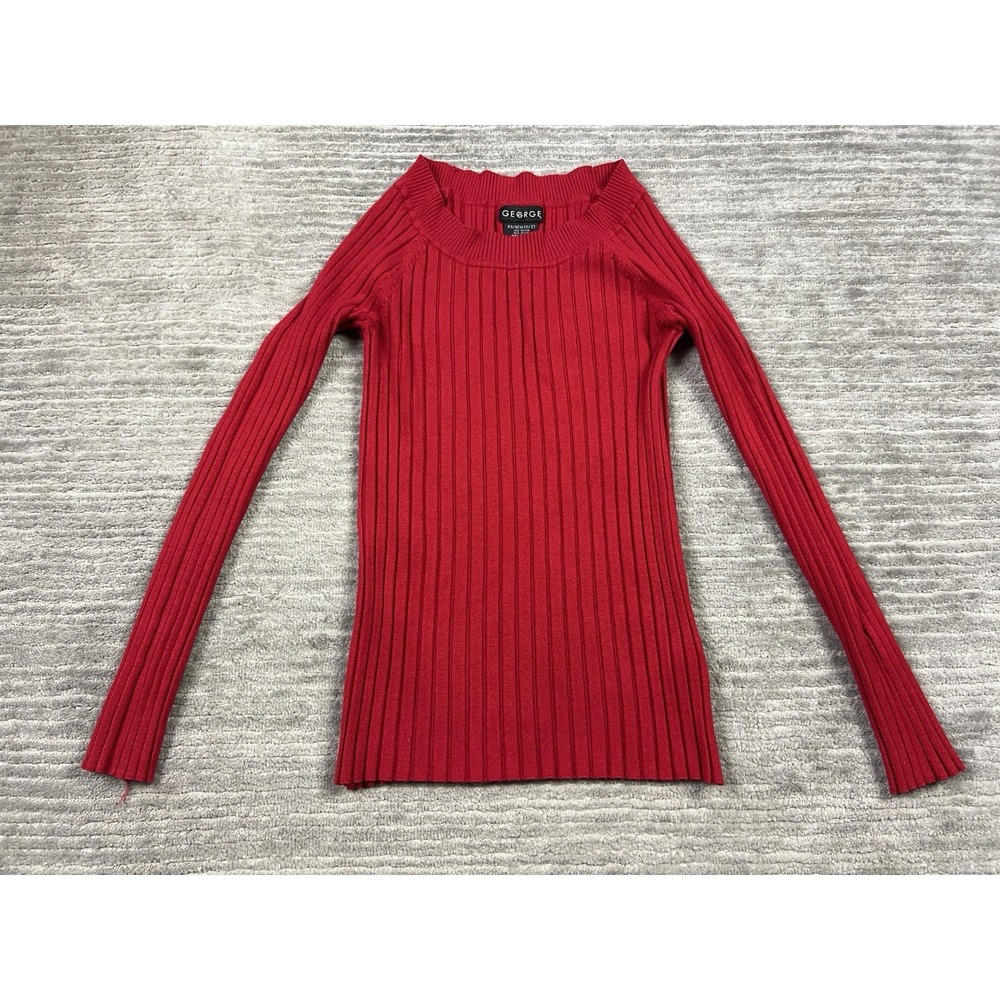 George Sweater Womens XS Red Ribbed Long‎ Sleeve Rayon Blend